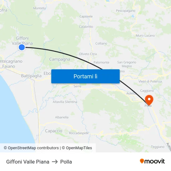 Giffoni Valle Piana to Polla map