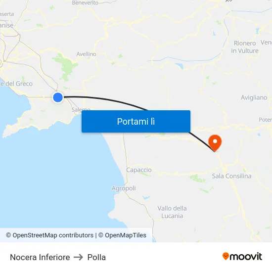 Nocera Inferiore to Polla map