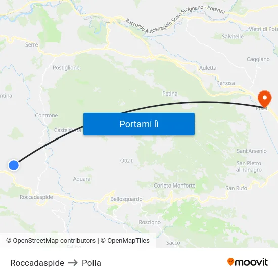 Roccadaspide to Polla map