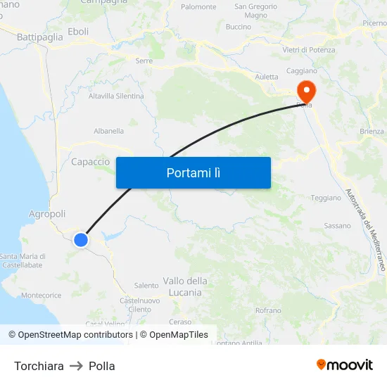 Torchiara to Polla map