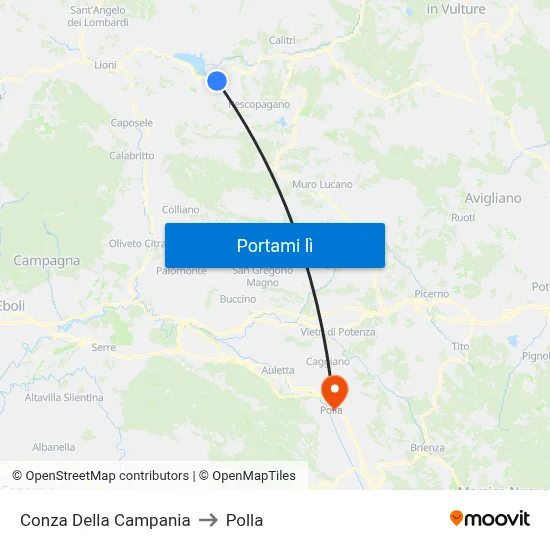 Conza Della Campania to Polla map