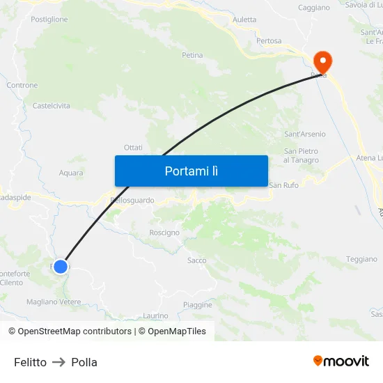 Felitto to Polla map