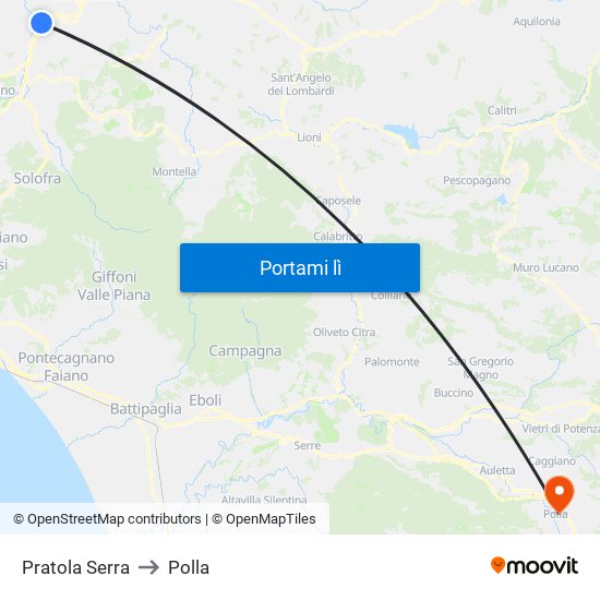 Pratola Serra to Polla map