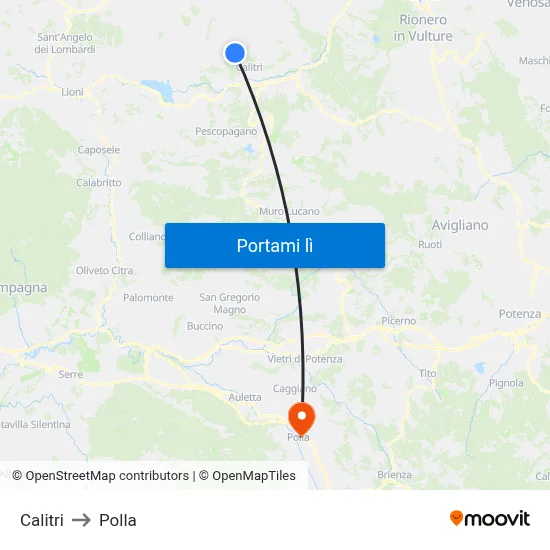 Calitri to Polla map
