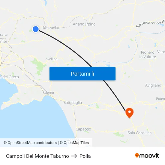 Campoli Del Monte Taburno to Polla map