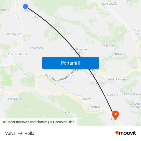 Valva to Polla map