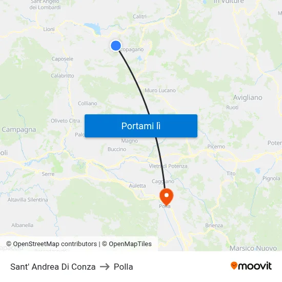 Sant' Andrea Di Conza to Polla map