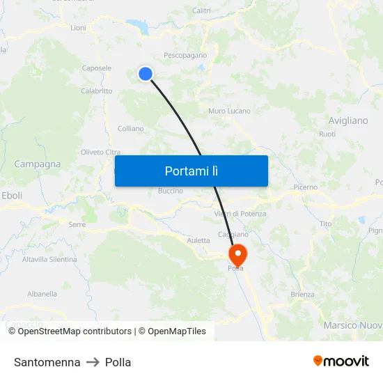Santomenna to Polla map