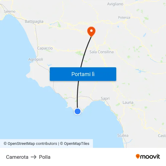 Camerota to Polla map