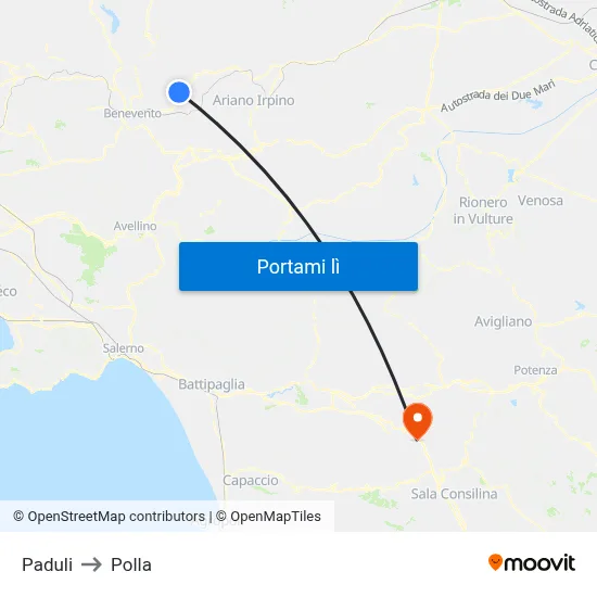 Paduli to Polla map
