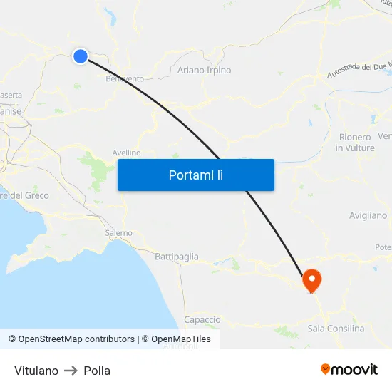 Vitulano to Polla map