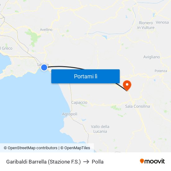 Garibaldi Barrella (Stazione F.S.) to Polla map