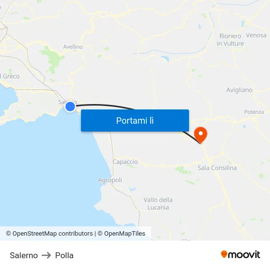 Salerno to Polla map