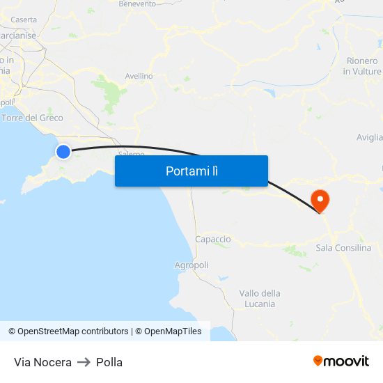 Via Nocera to Polla map