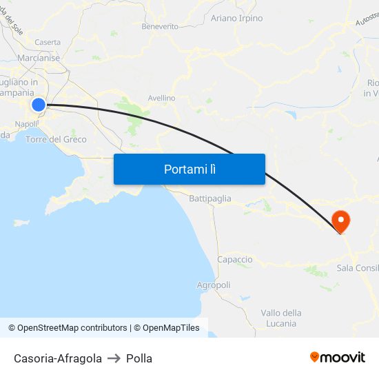 Casoria-Afragola to Polla map