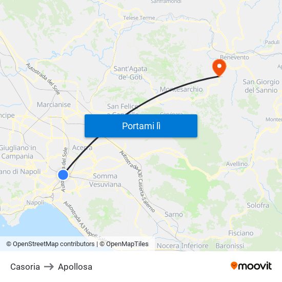Casoria to Apollosa map