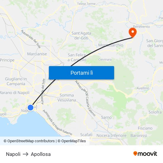 Napoli to Apollosa map