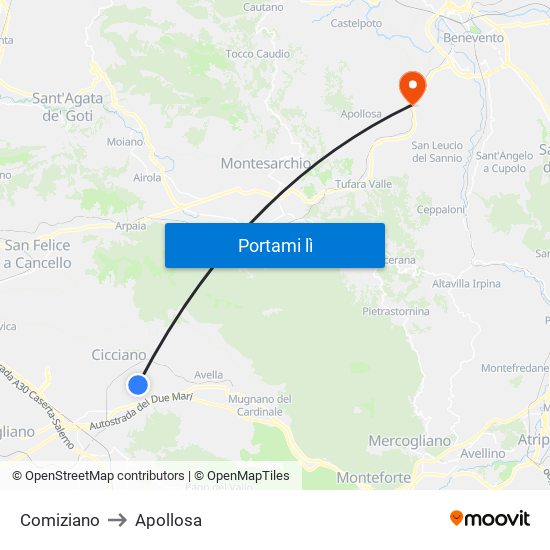 Comiziano to Apollosa map