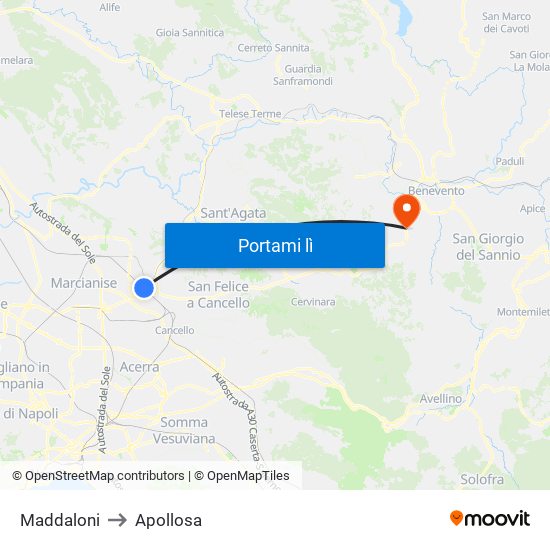 Maddaloni to Apollosa map