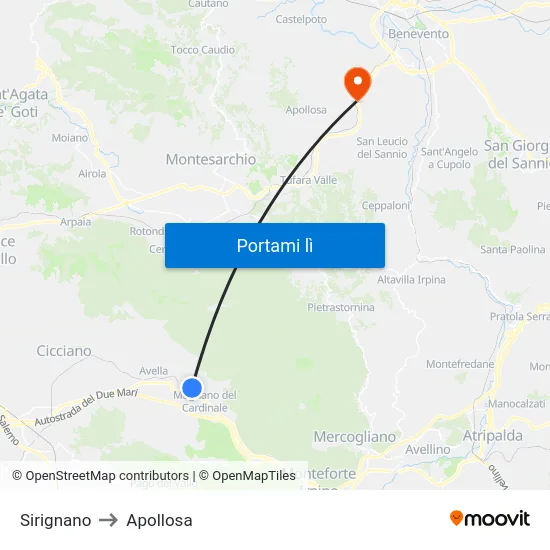 Sirignano to Apollosa map