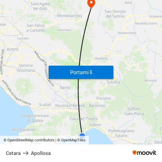 Cetara to Apollosa map