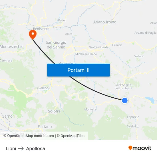 Lioni to Apollosa map