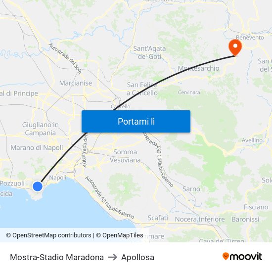 Mostra-Stadio Maradona to Apollosa map