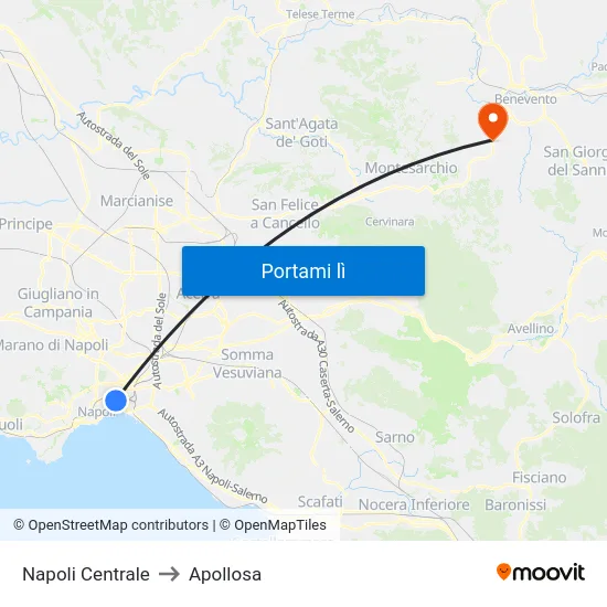 Napoli Centrale to Apollosa map