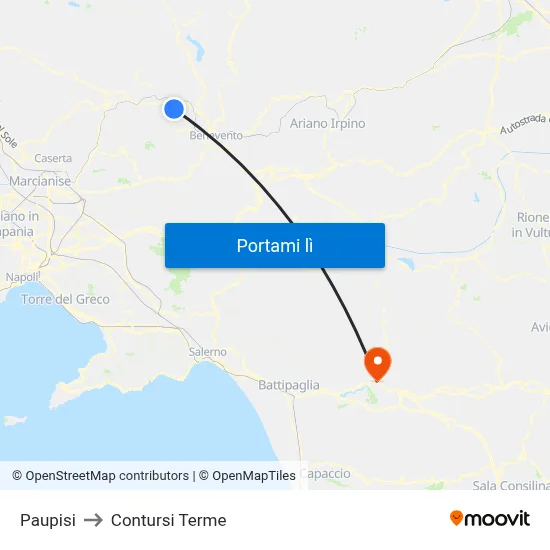 Paupisi to Contursi Terme map