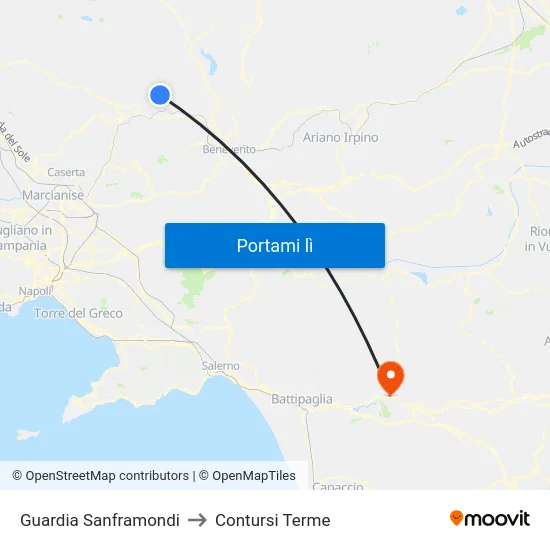 Guardia Sanframondi to Contursi Terme map