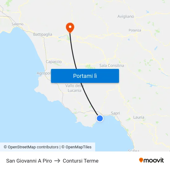 San Giovanni A Piro to Contursi Terme map