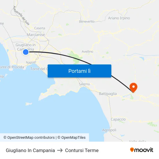 Giugliano In Campania to Contursi Terme map