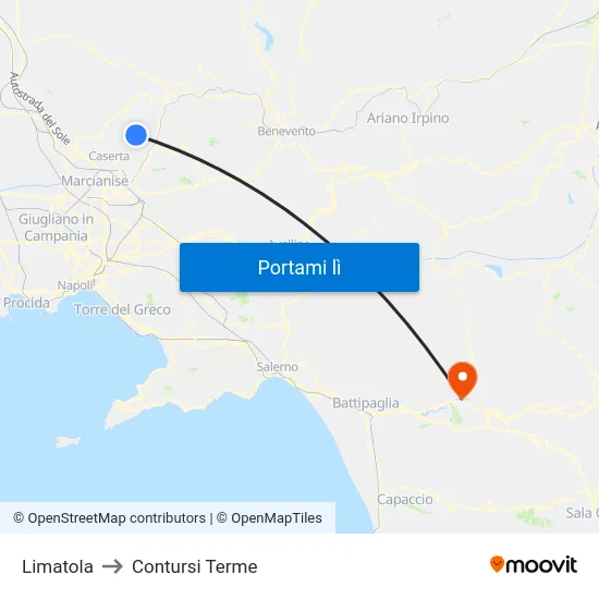 Limatola to Contursi Terme map