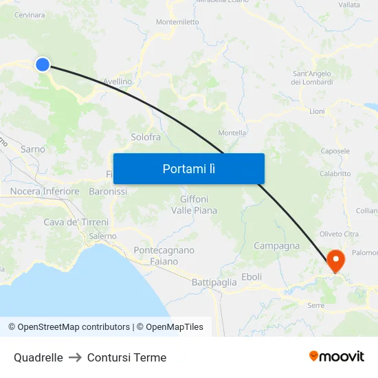 Quadrelle to Contursi Terme map