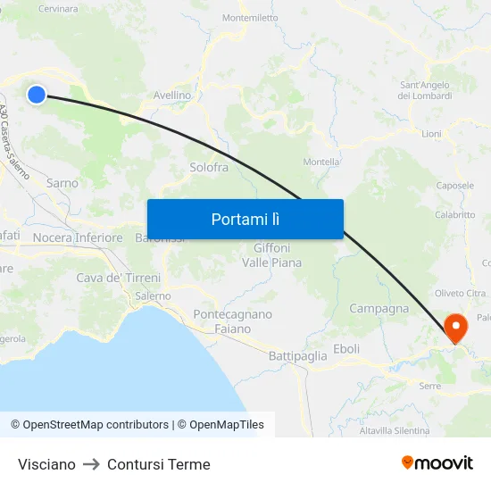 Visciano to Contursi Terme map