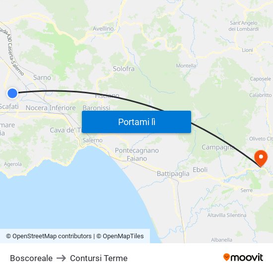 Boscoreale to Contursi Terme map