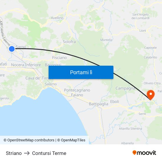 Striano to Contursi Terme map