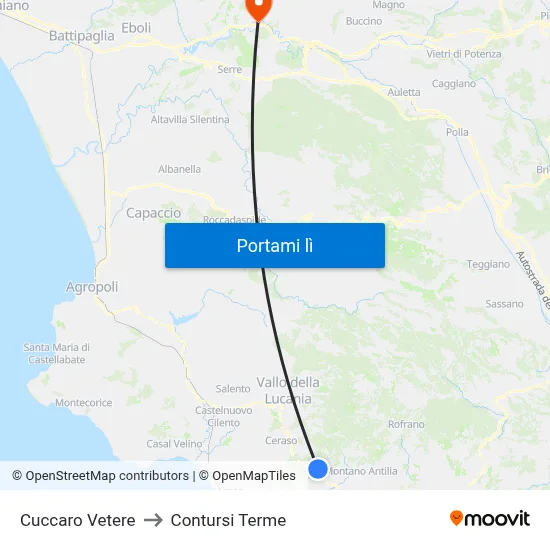 Cuccaro Vetere to Contursi Terme map