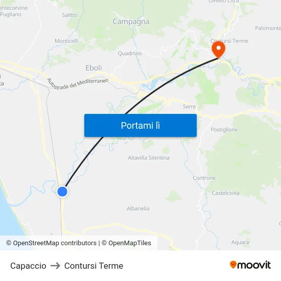 Capaccio to Contursi Terme map