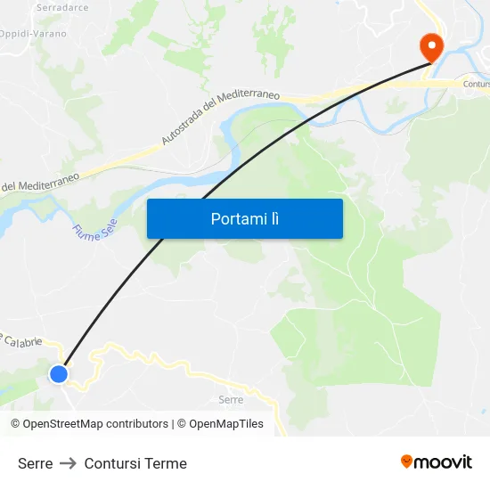 Serre to Contursi Terme map