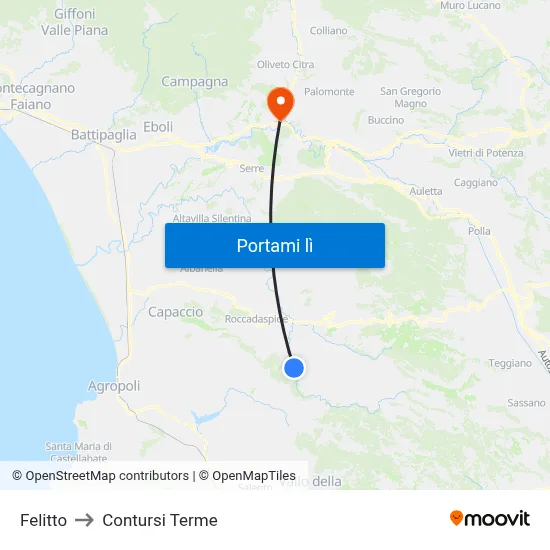 Felitto to Contursi Terme map