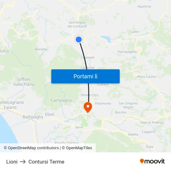 Lioni to Contursi Terme map