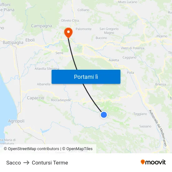 Sacco to Contursi Terme map