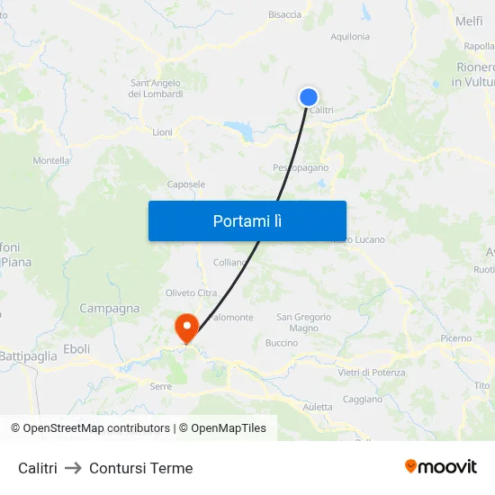 Calitri to Contursi Terme map