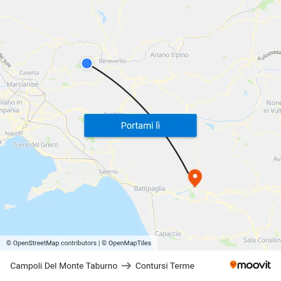 Campoli Del Monte Taburno to Contursi Terme map