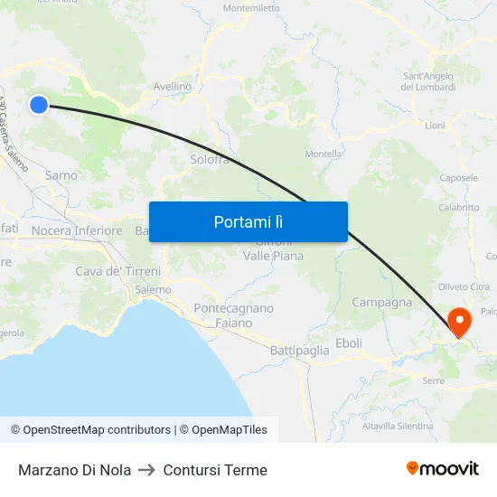 Marzano Di Nola to Contursi Terme map