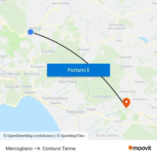 Mercogliano to Contursi Terme map