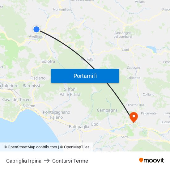 Capriglia Irpina to Contursi Terme map