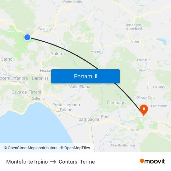 Monteforte Irpino to Contursi Terme map