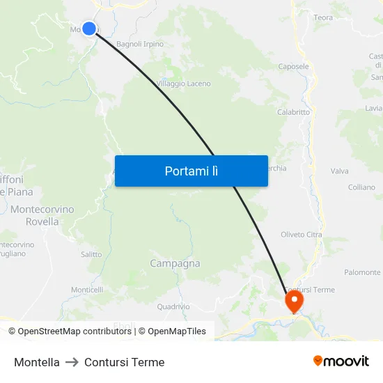 Montella to Contursi Terme map